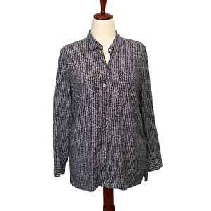J. Jill blouse black & white patterned button up long sleeve collared shirt Sz M